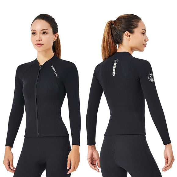 2MM neoprene diving jacket Women wetsuit long sleeve snorkeling coat surfing jacket fishing winter thermal Separate Swimsuit