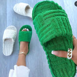 2021 Summer Flat Furry Slippers Women Thick Sole Open Toe Beige Color Mules Outdoor Comfort Leisure Beach Shoes For Girls