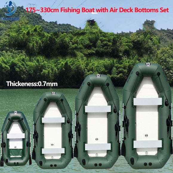 New 1-6 Persons Green Fishing Boat with Air Deck Bottoms 0.7mm Thicken PVC Fishing Dinghy Rowing with Laminated for Water Sports