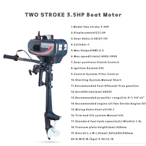 Two-Stroke 3.6 HP Gasoline Water-Cooled Inflatable Fishing Kayak Boats Outboard Motor Assault Boat Canoeing Engine Motors