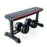 Flat Weight Bench &amp; 50lb Vinyl Dumbbell Set Combo  Fitness  Sit Up Bench