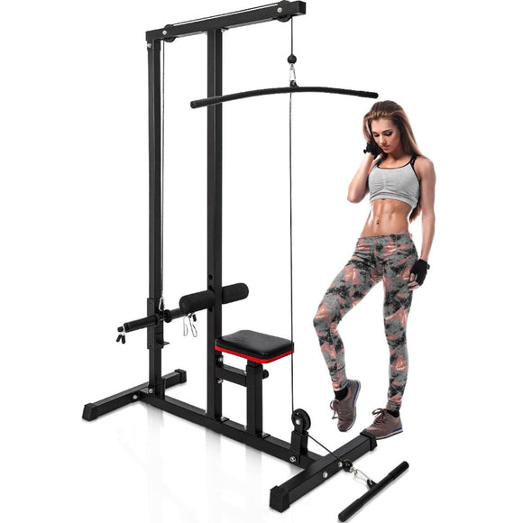 LAT Pulldown Machine Low Row Cable Pull Down Fitness Station Home Gym Black Metal [US Stock]