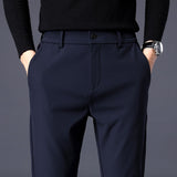 Summer Men&#39;s Casual Pants Thin Business Stretch Slim Fit Elastic Waist Jogger Korean Classic Blue Black Gray Brand Trousers Male