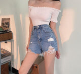 Summer Style Women Ripped Hole Denim Street Wear Female High Waist Mini Short Jeans Lady Bottoms Plus Size short mujer