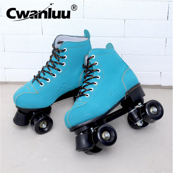 Artificial Leather Blue Green Roller Skates 4-Wheels Black Skates Shoes Pantine Woman Man Ourdoor Sports Shoes