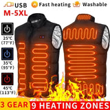 Winter New 9 Areas Heated Vest Men USB Electric Heating Jacket Thermal Waistcoat Winter Hunting Outdoor Vest